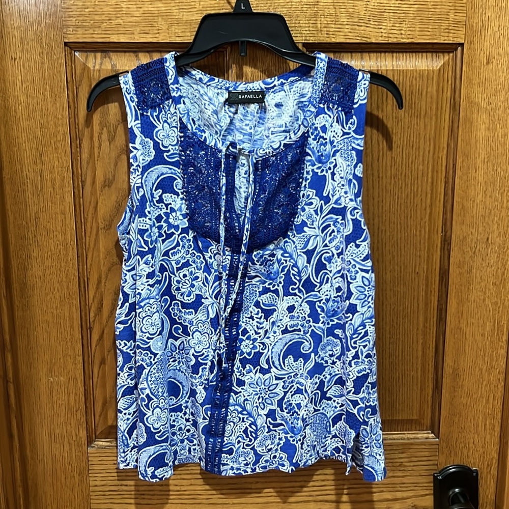Rafaella Blue and White Floral Blouse